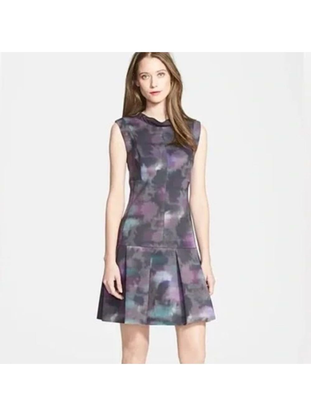 Rebecca Taylor Haze Floral Pleated Fit & Flare Dress